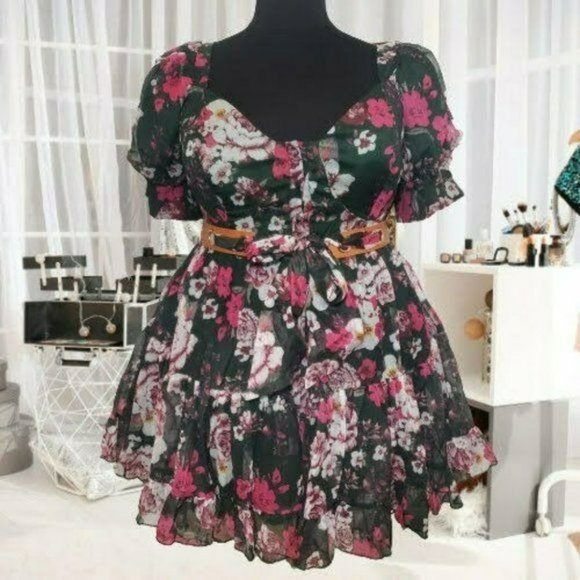 Latiste by Amy Green Floral Sweetheart Neckline Short Sleeve Dress XL - Picture 4 of 15